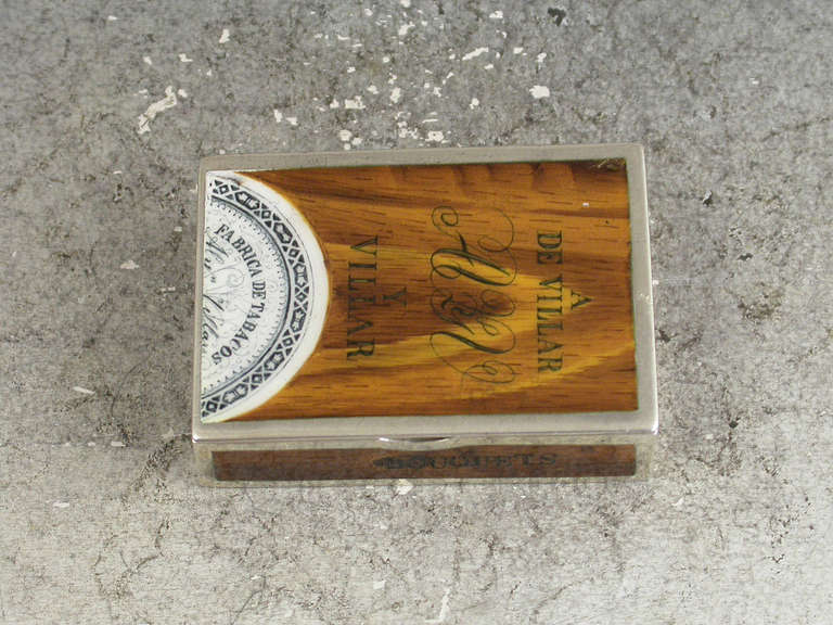 English Victorian Silver & Enamel Cuban Cigar Box Vesta Case