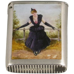 Antique Victorian Silver and Enamel Vesta Case 'Glamorous Lady' 