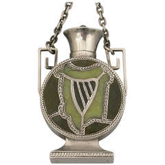 Victorian Silver & Connemara Marble Irish Harp Scent Bottle