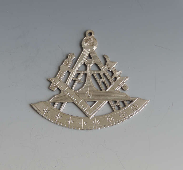 An extremely rare 18th century Masonic silver collar Jewel, pierced with Masonic symbols.

By Peter & Ann Bateman, London, 1795 (Very unusual makers of Masonic Jewels). 

Provenance 	Ex: The Collection of the late Albert Edward Collins Nice