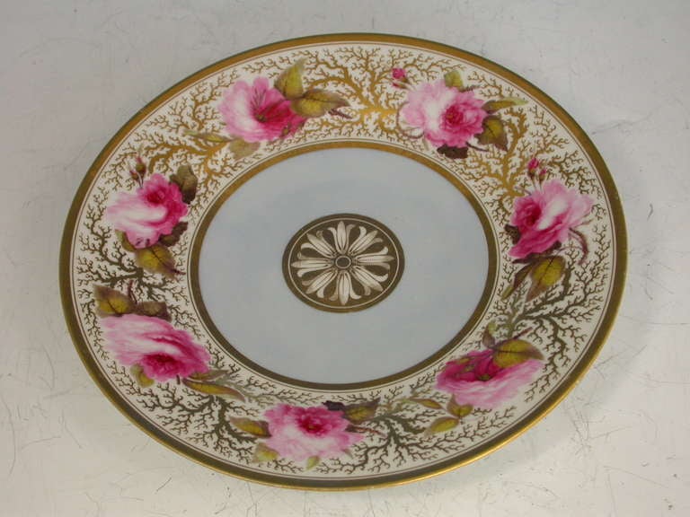 English Flight Barr & Barr Worcester Dessert Plate 'Billingsley Style Roses'