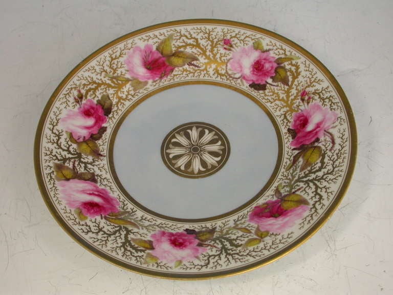 English Flight Barr & Barr Worcester Dessert Plate 'Billingsley Style Roses' 