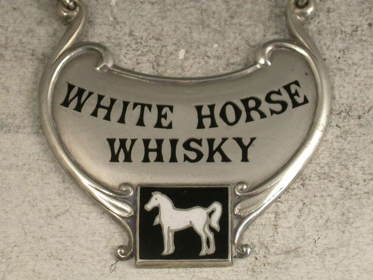 Early 20th Century Silver & Enamel White Horse Whisky Wine Label
