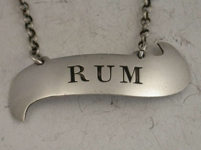George III Antique Silver Wine Label 'Rum'