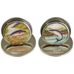 Rare Pair of Edwardian Silver and Enamel "Fish" Menu Holders Rare Pair of Edwardian Silver and Enamel "Fish" Menu Holders