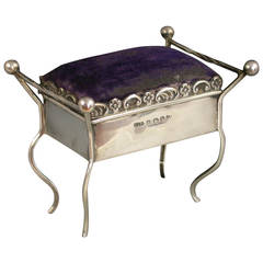 Edwardian Novelty Silver Piano Stool Pin Cushion / Trinket Box