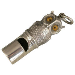 Victorian Antique Novelty Silver Owl Whistle