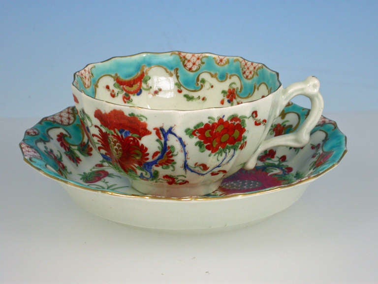 English First Period Worcester Jabberwocky Pattern Teacup & Saucer