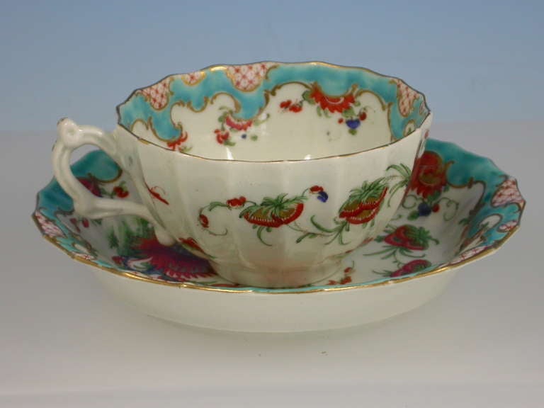 First Period Worcester Jabberwocky Pattern Teacup & Saucer In Excellent Condition In Sittingbourne, Kent