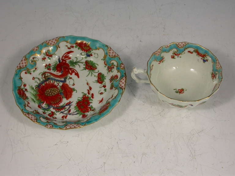 18th Century and Earlier First Period Worcester Jabberwocky Pattern Teacup & Saucer