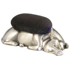 Edwardian Novelty Antique Silver Recumbant Pig Pin Cushion
