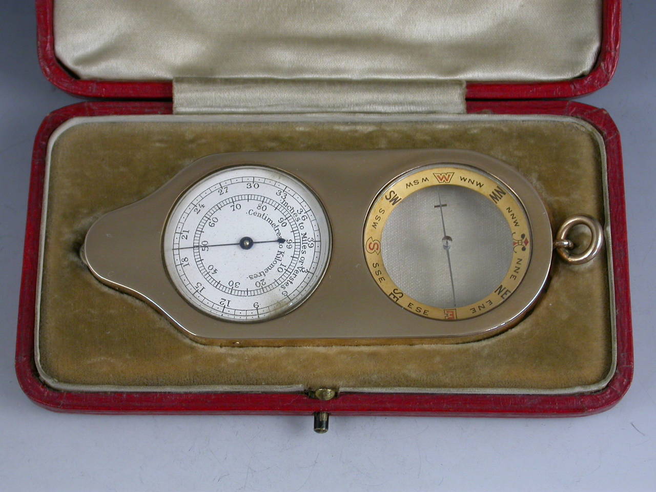 English Edwardian Cased Nine-Karat Gold Opisometer or Compass or Map Measuring Tool