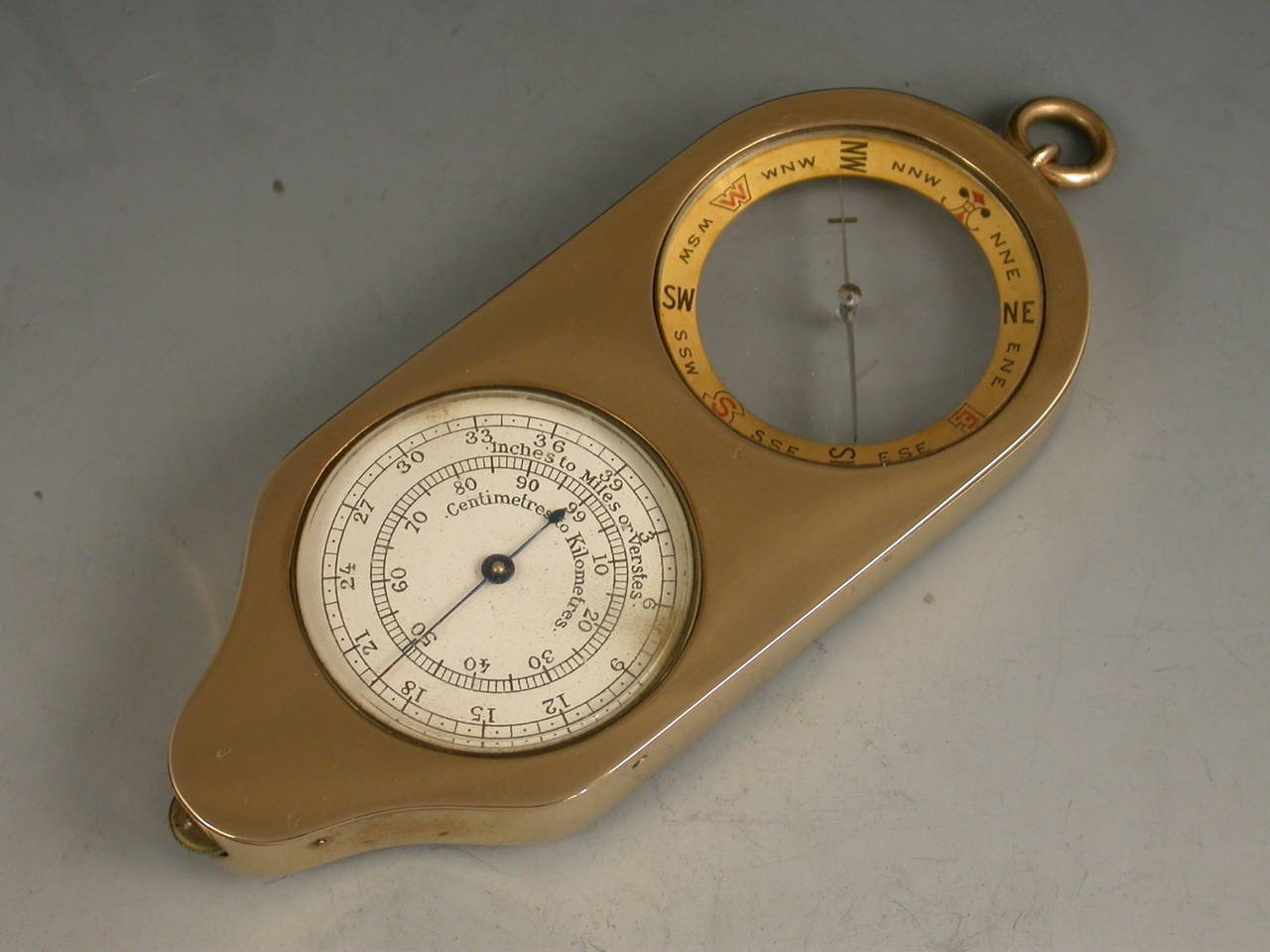 20th Century Edwardian Cased Nine-Karat Gold Opisometer or Compass or Map Measuring Tool