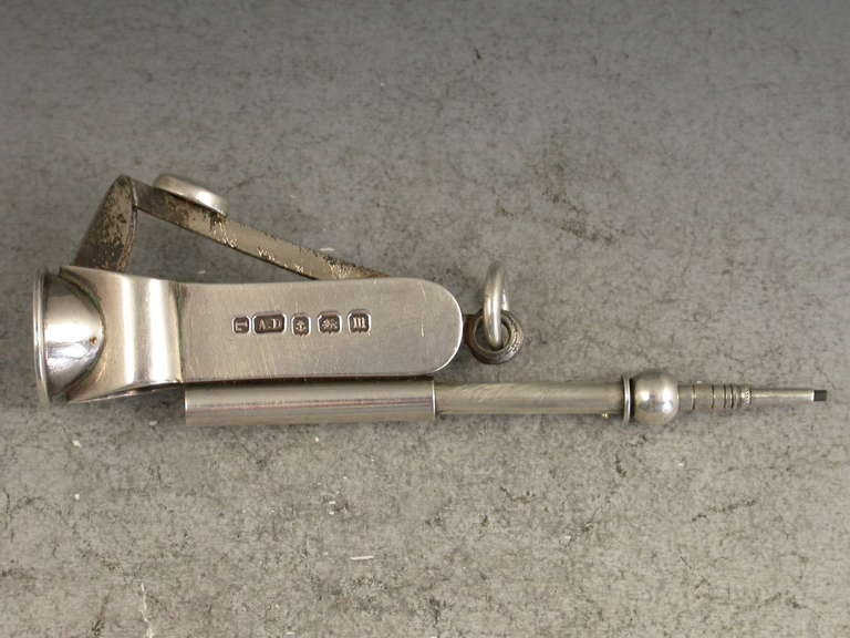 George V Antique Silver Combined Cigar Cutter / Telescopic Pencil  2