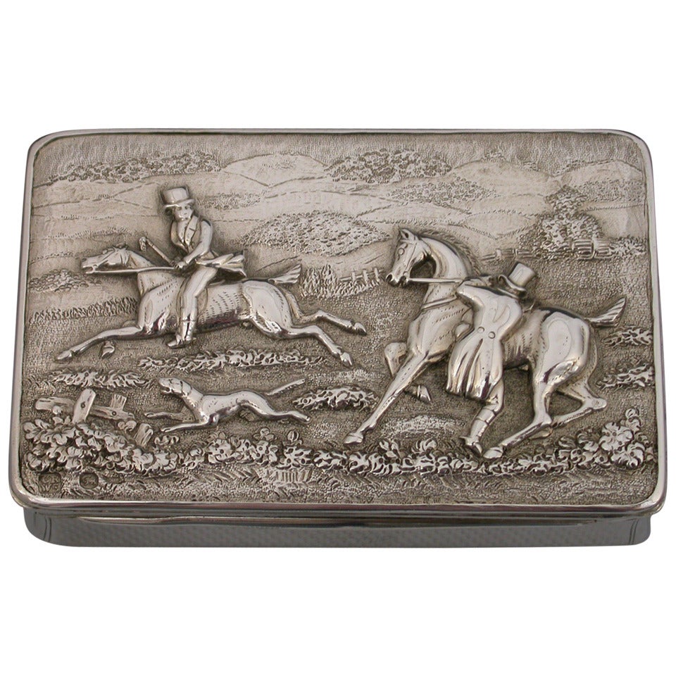 Victorian Silver Hunting Scene Snuff Box