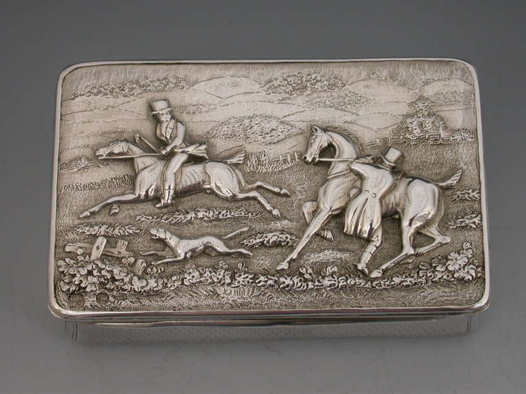 Victorian Silver Hunting Scene Snuff Box