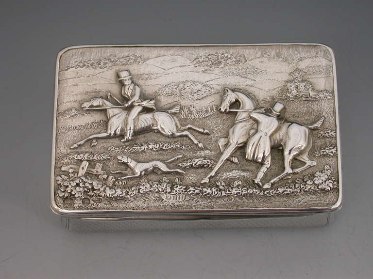 English Victorian Silver Hunting Scene Snuff Box