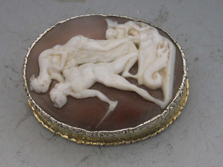 English William IV Silver Gilt Mounted Cameo Vinaigrette Perseus and Andromeda