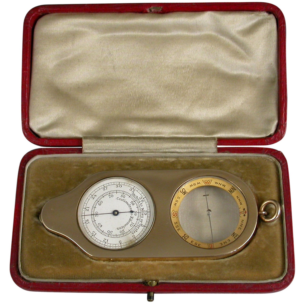 Edwardian Cased Nine-Karat Gold Opisometer or Compass or Map Measuring Tool