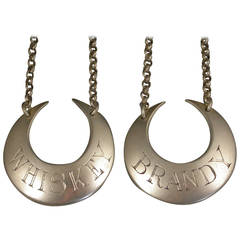 Antique Pair George IV Provincial Silver Wine Labels Incised for Whiskey and Brandy