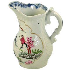 Early Worcester Cream Jug in Stag Hunt Pattern