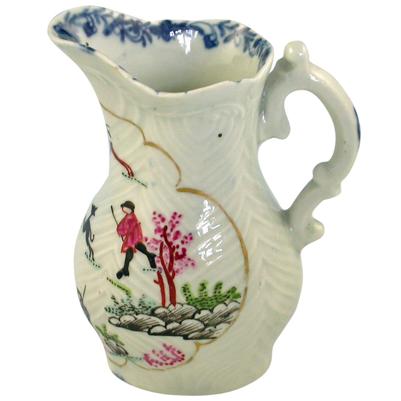 Early Worcester Cream Jug in Stag Hunt Pattern