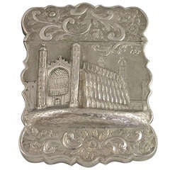 Victorian Antique Silver 'Castle-Top' Card Case Kings College Cambridge