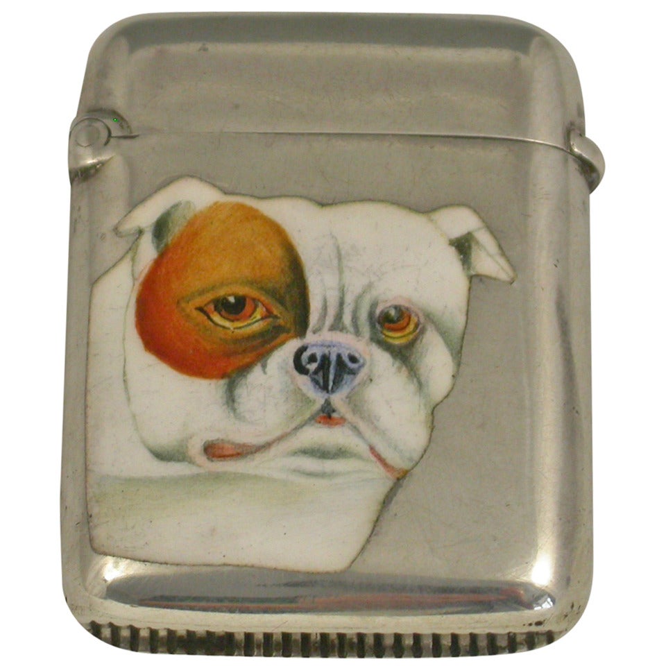 Victorian Silver 
Eamel British Bulldog Vesta Case