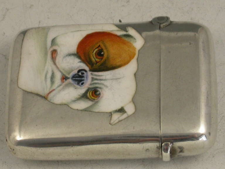 English Victorian Silver & Eamel British Bulldog Vesta Case 