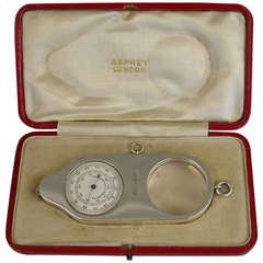 Antique Silver Opisometer Map Measuring Tool with Magnifying Glass & Propelling Pencil
