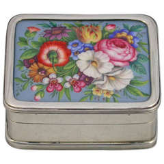 Antique Edwardian Silver & Enamel English Flowers Pill Box