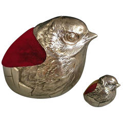 George V Novelty Antique Silver Hatching Chick Pin Cushion in Large Size