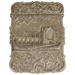 Antique Victorian Silver Castle-Top Card Case, 'Melrose Abbey'