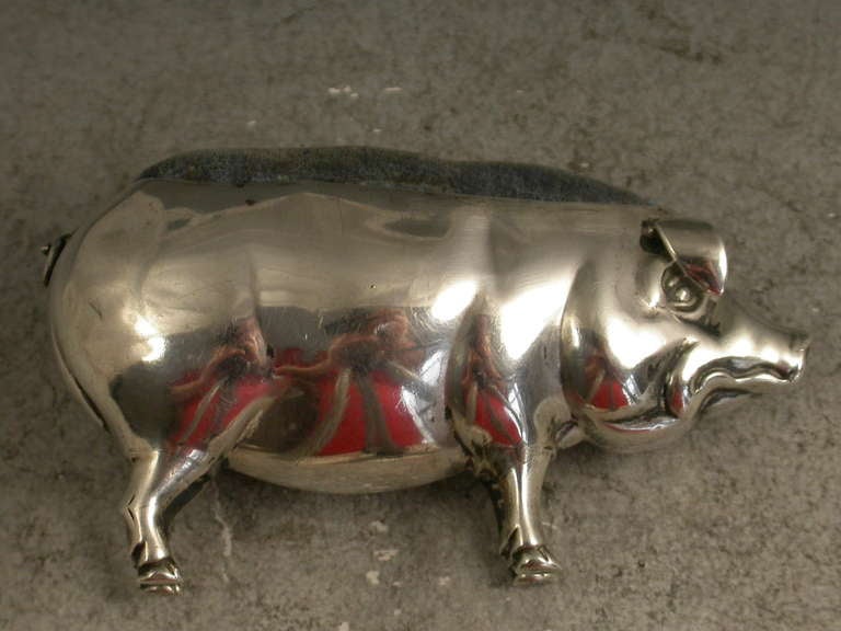 20th Century Edwardian Novelty Antique Silver 'Pig' Pin Cushion