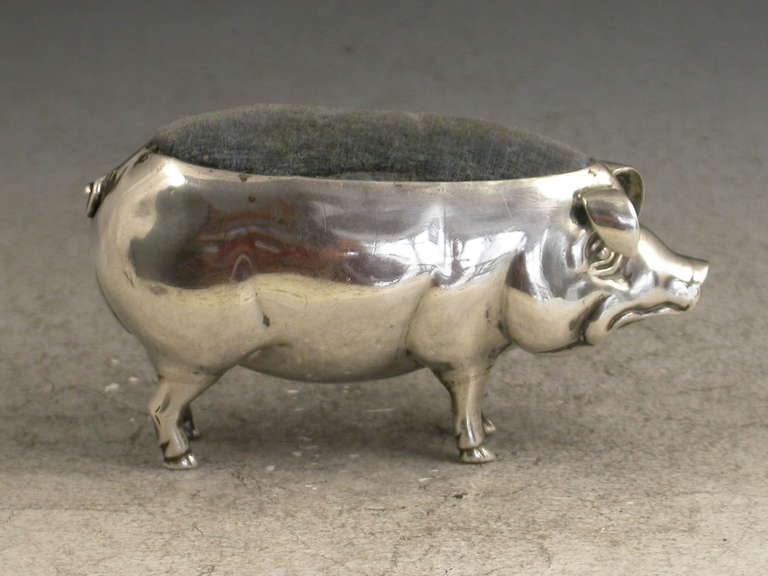Edwardian Novelty Antique Silver 'Pig' Pin Cushion 3