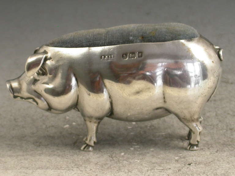 Edwardian Novelty Antique Silver 'Pig' Pin Cushion 4