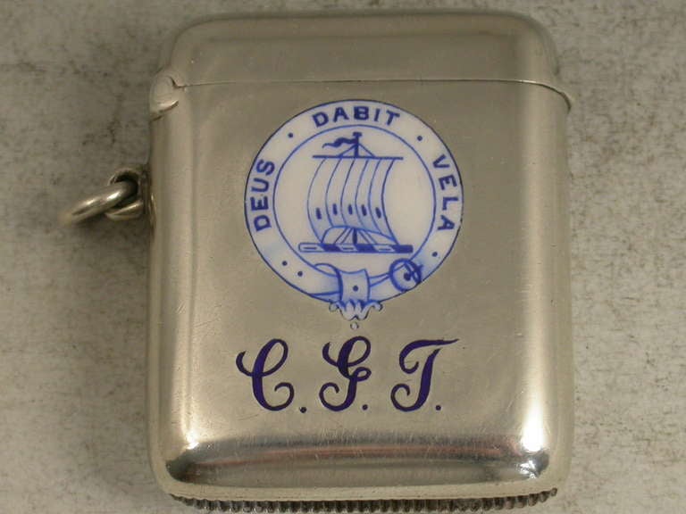 George V Silver & Enamel Vesta Case