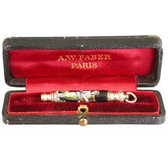 French Gold Cased & Enamel Telescopic Propelling Pencil
