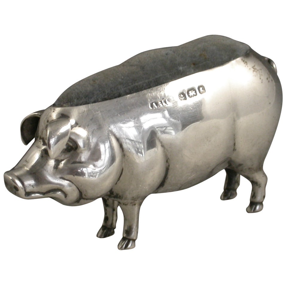 Edwardian Novelty Antique Silver 'Pig' Pin Cushion
