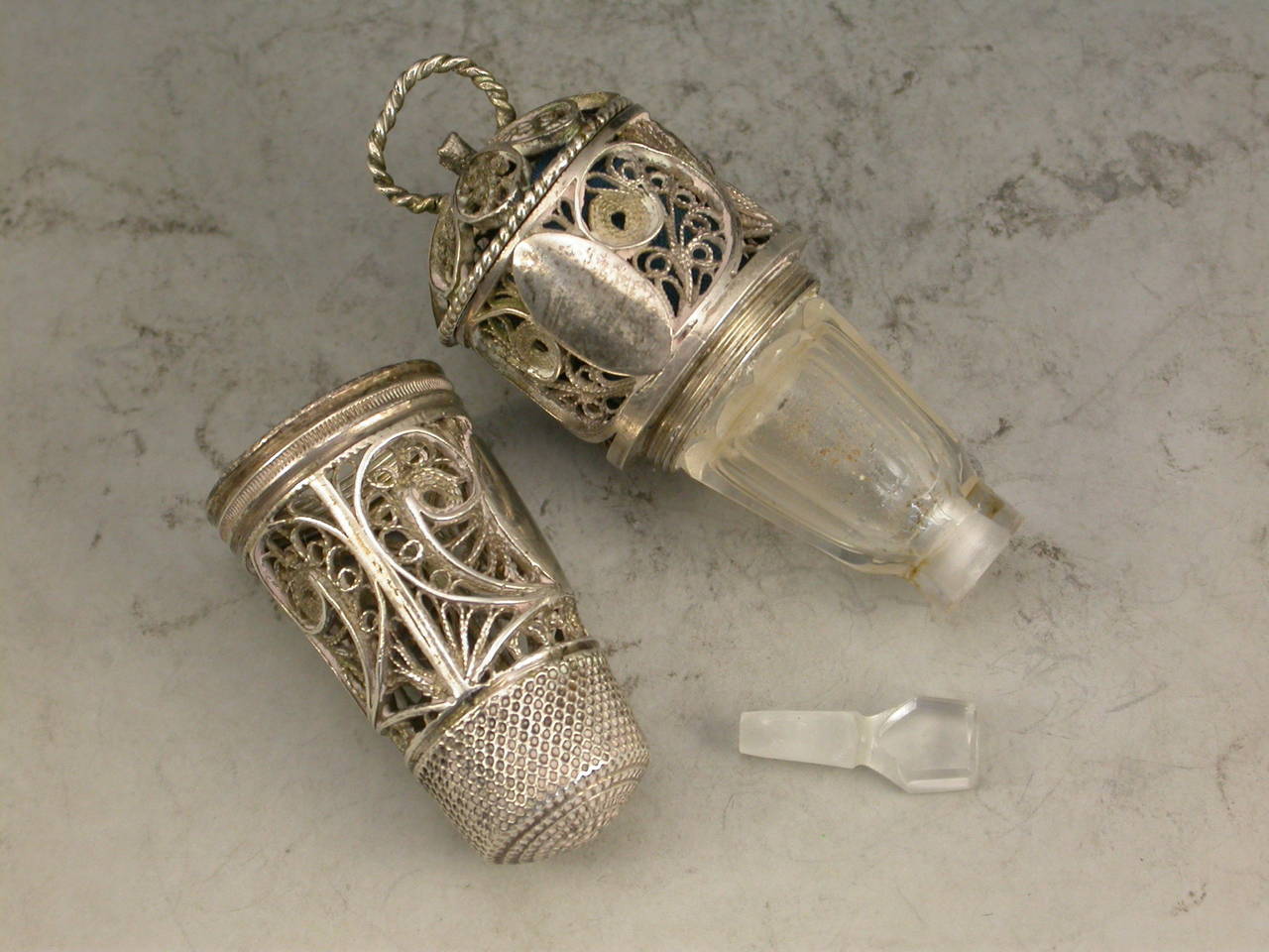 Georgian Combination Silver Filigree Thimble, Scent Bottle Holder, Tape Measure 3