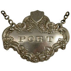 George III Antique Cast Silver Armorial Wine Label 'Port' Crested Shield