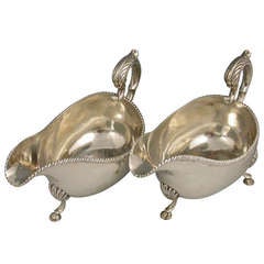 Antique Pair of George III Large Irish Silver Sauce Boats