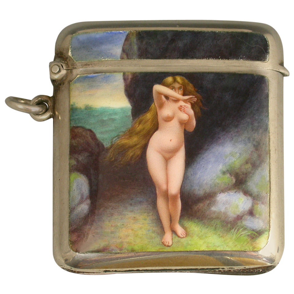 Edwardian Continental Silver and Enamel Vesta Case with Andromeda