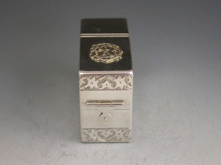 English Rare Victorian Silver Travelling Inkwell with Twin Postage Stamp Boxes
