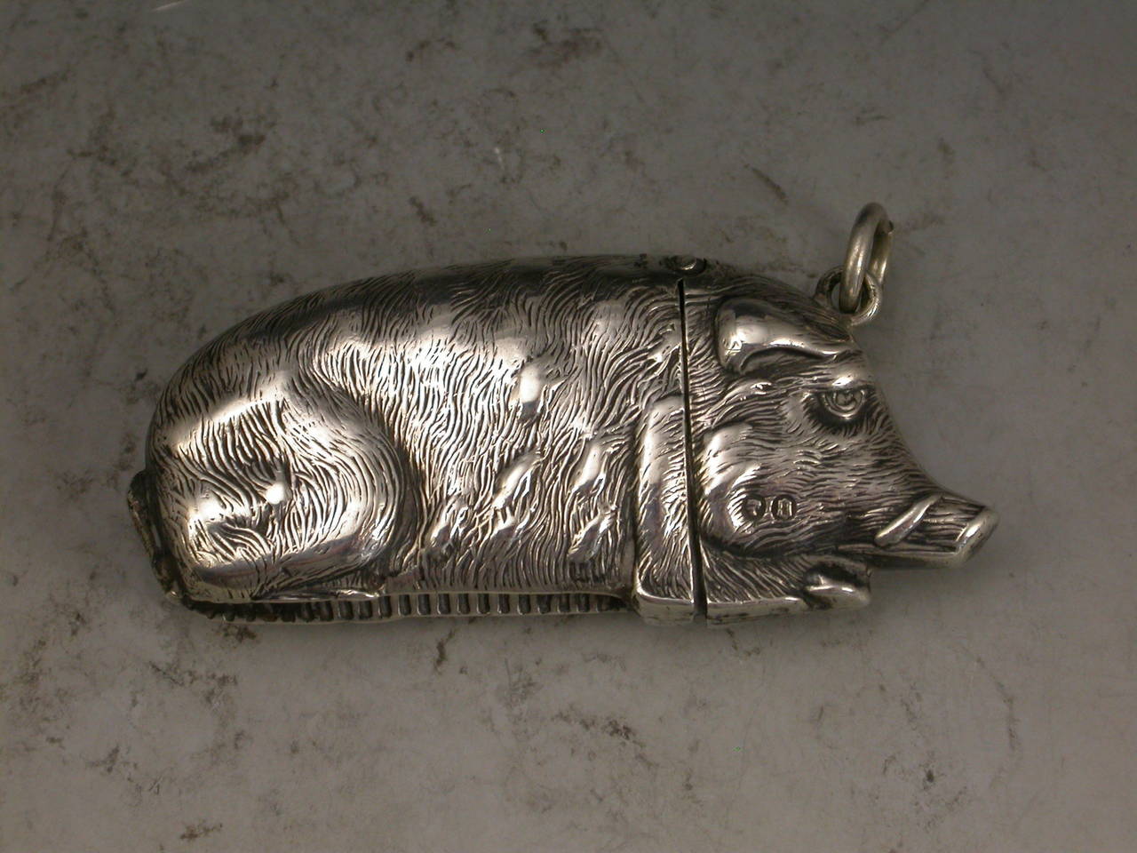 Victorian Antique Silver Wild Boar Vesta Case
