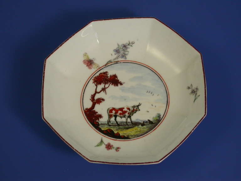 A very fine Chelsea raised anchor octagonal Saucer of small size, painted in polychrome enamels with the fable of 