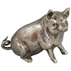 Edwardian Novelty Antique Silver Pig Pepper