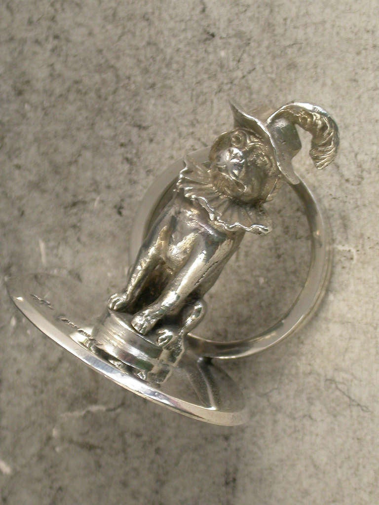 Rare Set 3 Edwardian Silver Menu Holders 'Mr Punch, Judy & Dog Toby' 2
