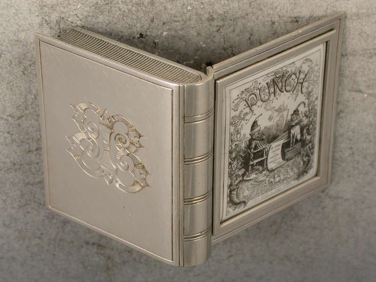 Rare Victorian Silver & Enamel Punch Magazine Cover Book Form Vesta Case 4