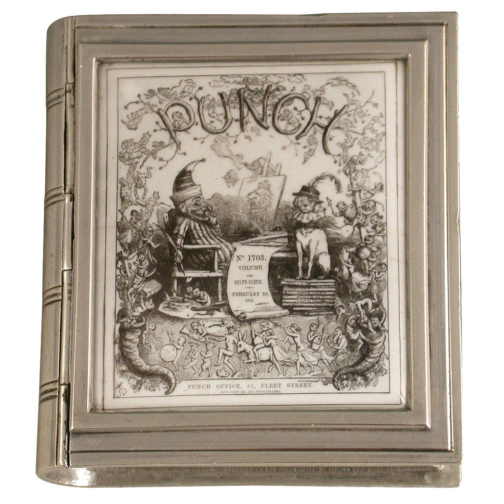 Rare Victorian Silver & Enamel Punch Magazine Cover Book Form Vesta Case
